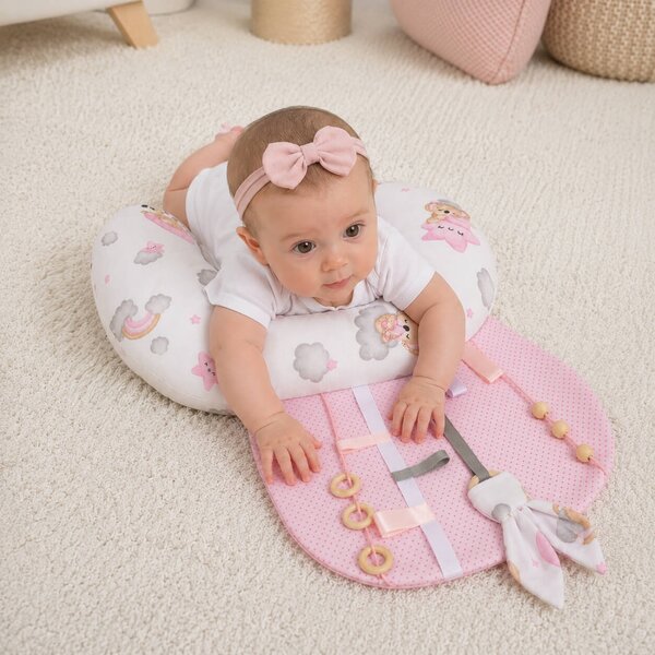 Perna Tummy Time senzoriala pentru bebelusi Kidizi Koala Dreams Pink, dezvoltare motorie, stimulare vizuala si coordonare mana-ochi, 0+ luni