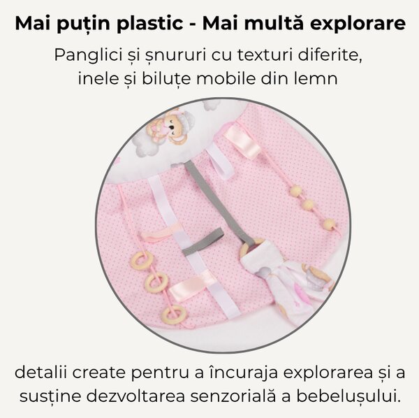 Perna Tummy Time senzoriala pentru bebelusi Kidizi Koala Dreams Pink, dezvoltare motorie, stimulare vizuala si coordonare mana-ochi, 0+ luni