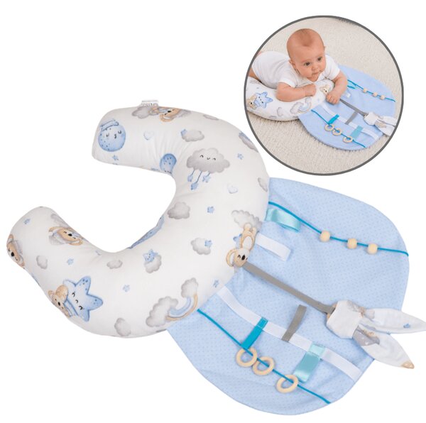 Perna Tummy Time senzoriala pentru bebelusi Kidizi Koala Dreams Blue, dezvoltare motorie, stimulare vizuala si coordonare mana-ochi, 0+ luni