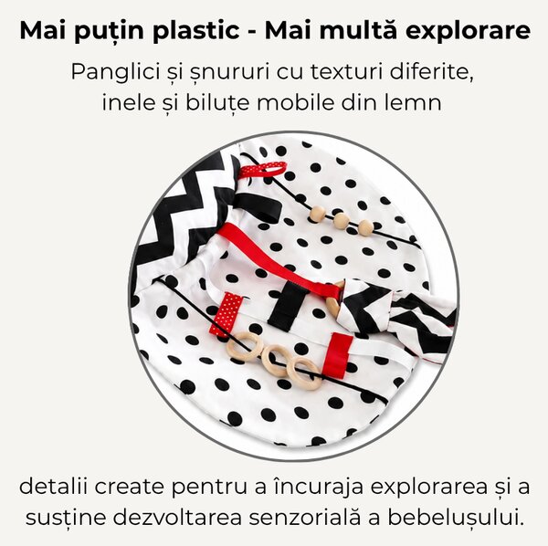 Perna Tummy Time senzoriala pentru bebelusi Kidizi, contrast alb-negru-rosu, dezvoltare motorie, stimulare vizuala si coordonare mana-ochi, 0+ luni