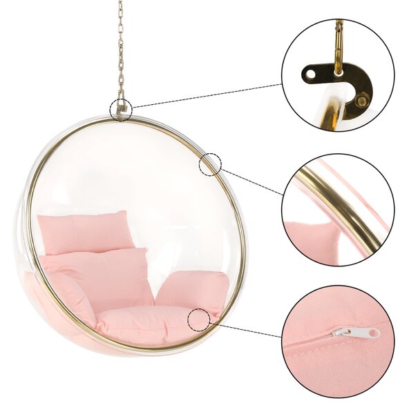 KONDELA Scaun suspendat, transparent/ auriu/ roz, BUBBLE NEW TIP 1