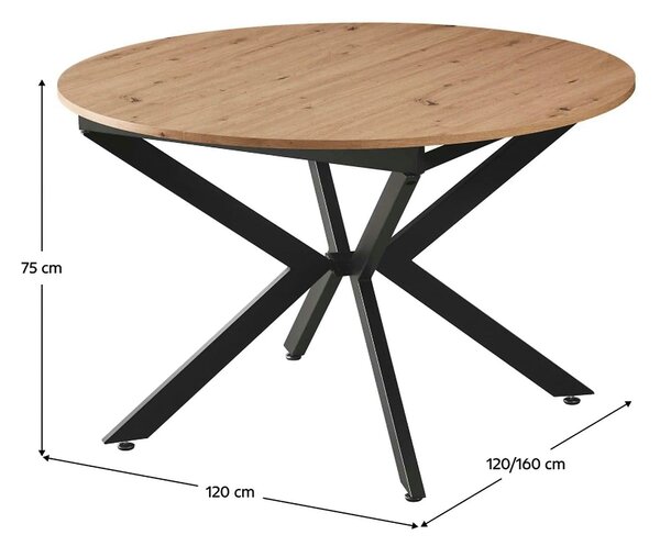 Masa rotunda bucatarie extensibila ABERO TIP 2, stejar artisan/negru