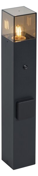 Lampa stâlp modernă de exterior neagră cu sticlă fumurie 50cm cu senzor crepuscular IP44 - Danemarca