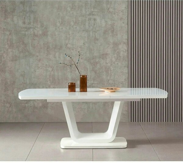 Masa extensibila OLAV, alb, sticla temperata, 160/200x90x75 cm
