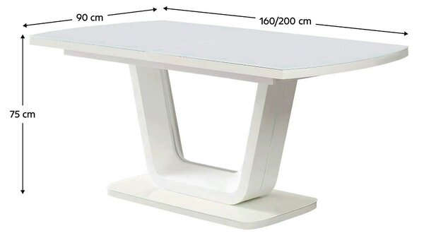 Masa extensibila OLAV, alb, sticla temperata, 160/200x90x75 cm