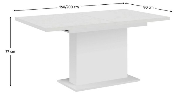 Masa extensibila BOBA, alb, DTD laminat, 160/200x90x77 cm