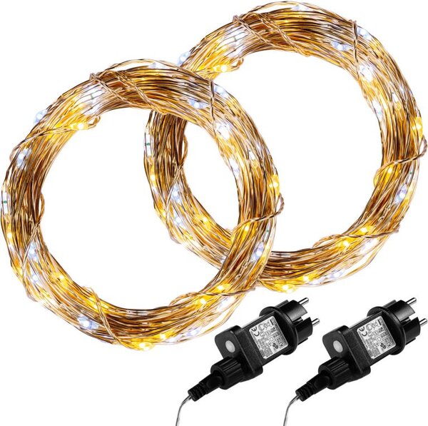 Set de 2 bucăți de lanțuri luminoase - 50 LED,alb cald/ rece