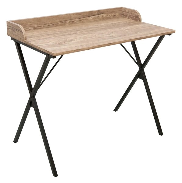 Masa birou OFIS, stejar/negru, DTD laminat/metal, 90x50x79 cm