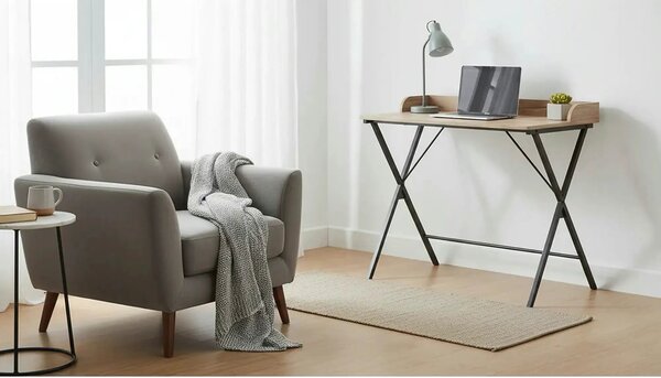 Masa birou OFIS, stejar/negru, DTD laminat/metal, 90x50x79 cm