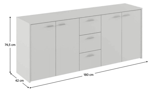 Comoda HUGOS 180, alb, PAL melaminat, 180x42x75 cm