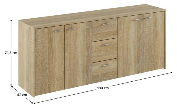 Comoda HUGOS 180, stejar sonoma, PAL melaminat, 180x42x75 cm