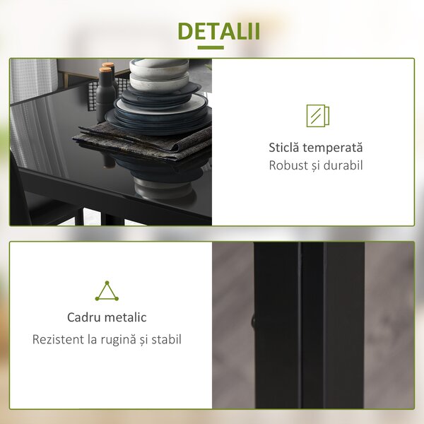Homcom Set Masa de Luat Masa cu 4 Scaune Tapitate, Design Modern pentru Sala de Mese, Metal Sticlă PU, Negru | Aosom Romania