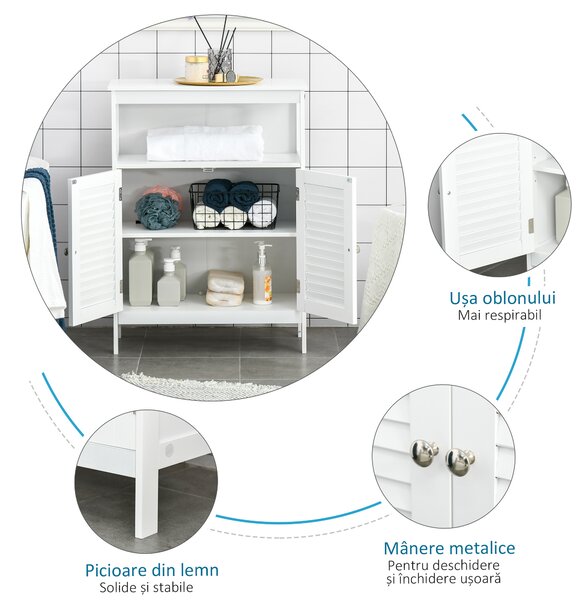 Dulapior pentru baie cu usi cu doua canaturi economie spatiu rezistent la umezeala din MDF alb 60 x 30 x 81.6cm kleankin | Aosom Romania