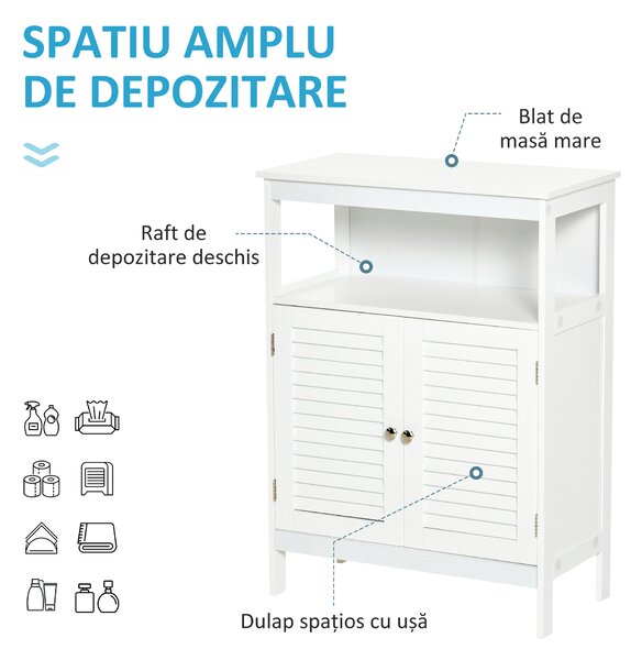 Dulapior pentru baie cu usi cu doua canaturi economie spatiu rezistent la umezeala din MDF alb 60 x 30 x 81.6cm kleankin | Aosom Romania