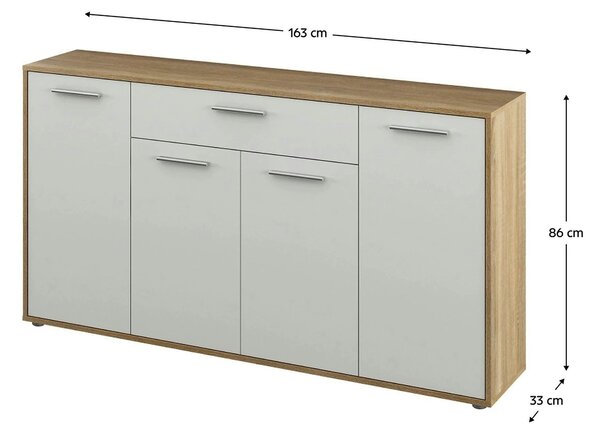 Comoda LUNIA, alb/stejar sonoma, 163x33x86 cm