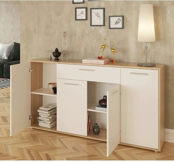 Comoda LUNIA, alb/stejar sonoma, 163x33x86 cm
