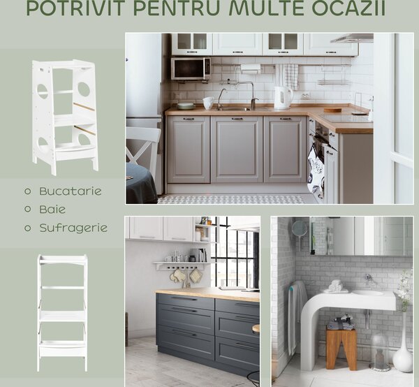 HOMCOM Turn de invatare Montessori pentru Copii, MDF, Alb | Aosom Romania