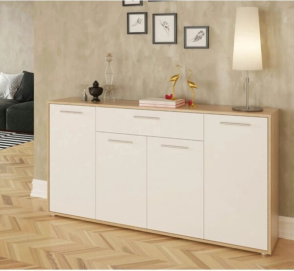 Comoda LUNIA, alb/stejar sonoma, 163x33x86 cm