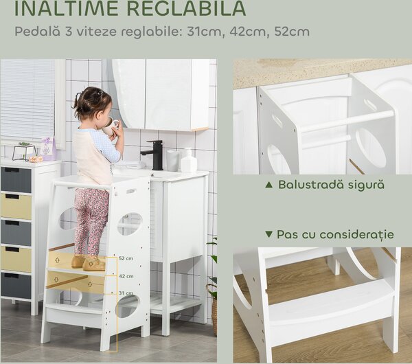 HOMCOM Turn de invatare Montessori pentru Copii, MDF, Alb | Aosom Romania