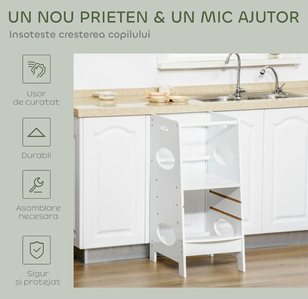 HOMCOM Turn de invatare Montessori pentru Copii, MDF, Alb | Aosom Romania