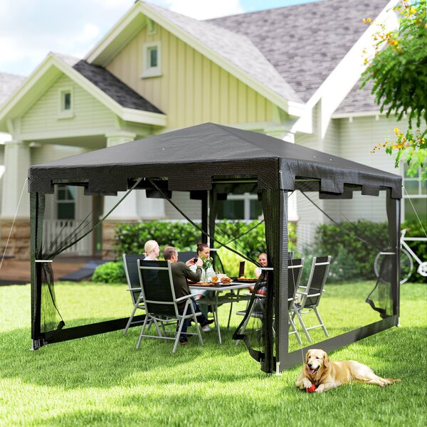 Outsunny Foisor 4x3 m cu Plasa de Tantari si 2 Intrari, Foisor de Gradina din Metal si PE, Gri Inchis