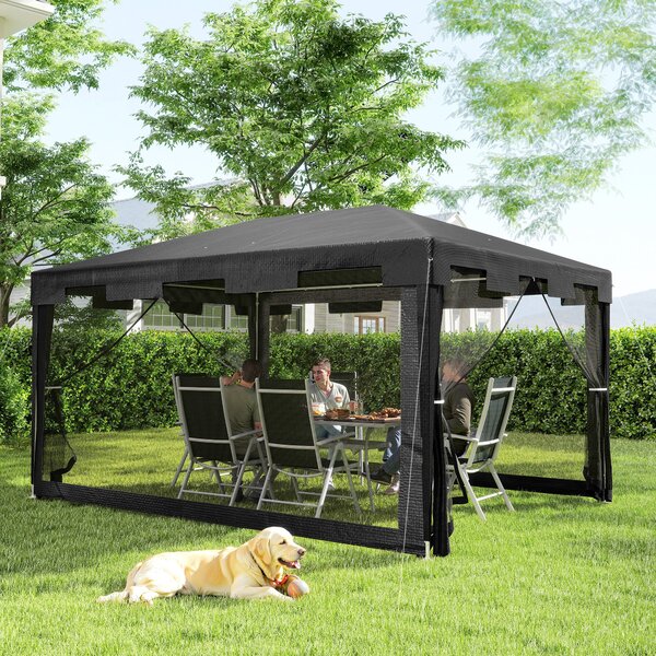 Outsunny Foisor 4x3 m cu Plasa de Tantari si 2 Intrari, Foisor de Gradina din Metal si PE, Gri Inchis
