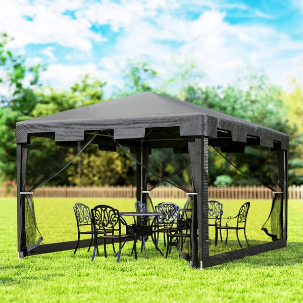 Outsunny Foisor 4x3 m cu Plasa de Tantari si 2 Intrari, Foisor de Gradina din Metal si PE, Gri Inchis