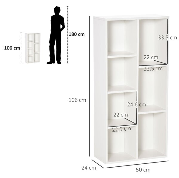 HOMCOM Bibliotecă din Lem Stil Vintage Cubica cu 7 Suporturi Diferite din MDF pentru Casă și Birou, 50x24x106 cm, Alb | Aosom Romania
