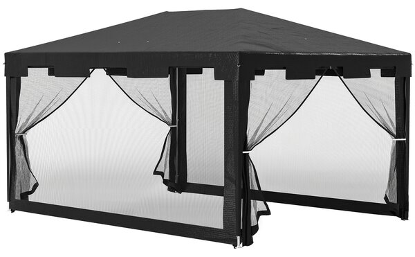 Outsunny Foisor 4x3 m cu Plasa de Tantari si 2 Intrari, Foisor de Gradina din Metal si PE, Gri Inchis