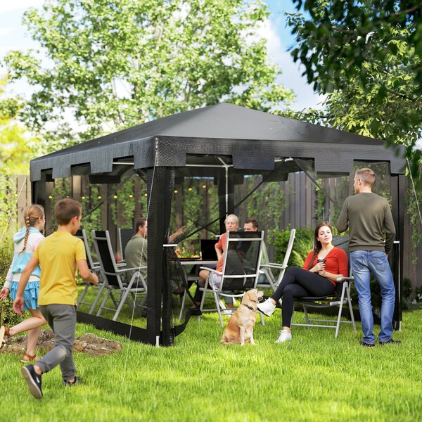 Outsunny Foisor 4x3 m cu Plasa de Tantari si 2 Intrari, Foisor de Gradina din Metal si PE, Gri Inchis