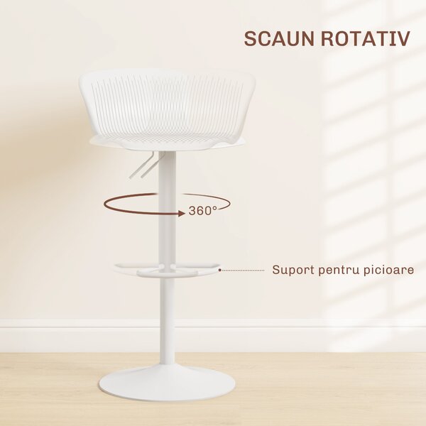 HOMCOM Set 2 Scaune de Bar cu Spătar Ergonomic, Suport pentru Picioare și Șezut Rotativ, 38,5x40x76,5-97,5 cm, Alb | Aosom Romania