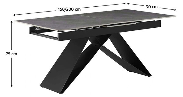Masa extensibila MAJED, gri beton/negru, ceramica/metal, 160/200x90x75