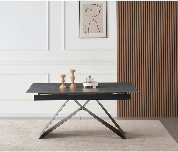 Masa extensibila MAJED, gri beton/negru, ceramica/metal, 160/200x90x75