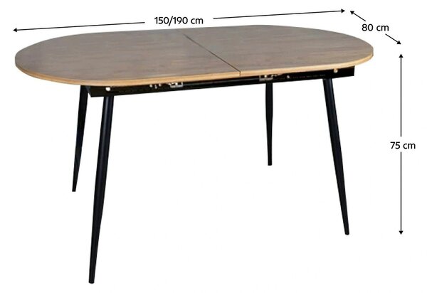 Masa extensibila TAMERON, stejar inchis/negru, 150/190x80x75 cm