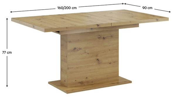 Masa extensibila BOBA, stejar artisan, DTD laminat, 160/200x90x77 cm