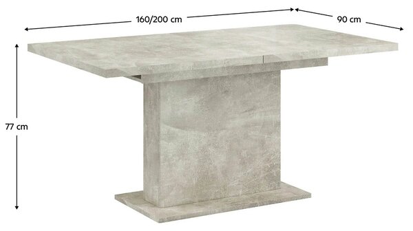 Masa extensibila BOBA, gri beton, DTD laminat, 160/200x90x77 cm