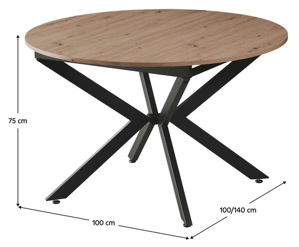 Masa extensibila ABERO TIP 1, stejar sonoma/negru, 100/140x100x75 cm