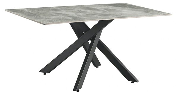 Masa ZENOS, gri cu efect de marmura/negru, ceramica/metal, 160x90x75 c