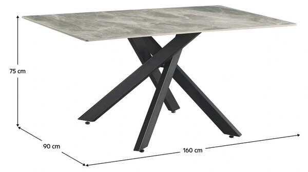 Masa ZENOS, gri cu efect de marmura/negru, ceramica/metal, 160x90x75 c