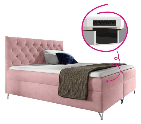 KONDELA Pat cu boxspring, 120x200, ţesătură roz Velvet, GULIETTE + cadou