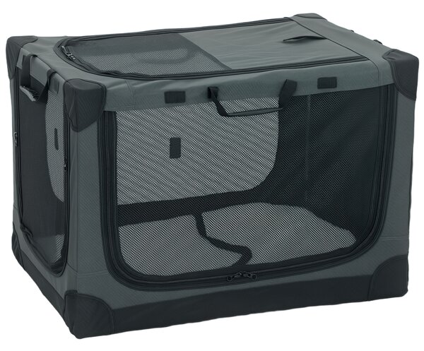 PawHut Cușcă de Transport Pliabilă pentru Câini și Pisici cu Pernă, Husă Lavabilă, Uși, din Oxford Respirabil 600D, 76x54x54 cm, Verde | Aosom Romania