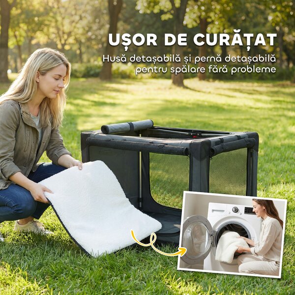 PawHut Cușcă de Transport Pliabilă pentru Câini și Pisici cu Pernă, Husă Lavabilă, Uși, din Oxford Respirabil 600D, 76x54x54 cm, Verde | Aosom Romania