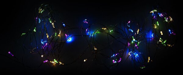 Sârmă argintie LED de Crăciun - 80 LED-uri, colorate