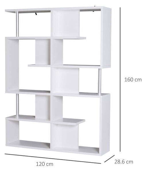 Homcom raft cărți, 5 Niveluri in Lemn, cu două curele anti-basculare în spate, 120x28.6x160cm, Alb | Aosom Romania