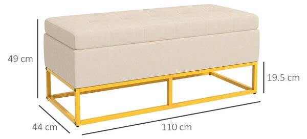 HOMCOM Bancă de Depozitare Rectangulară cu Șezut Căptușit și Picioare din Oțel, 110x44x49 cm, Bej | Aosom Romania