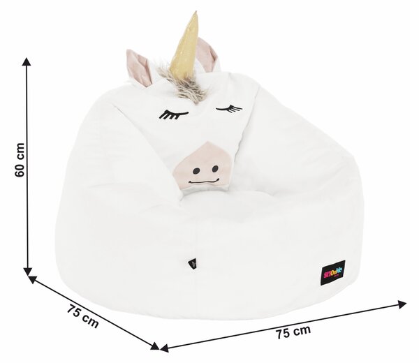 KONDELA Fotoliu tip sac unicorn, alb, INOROG