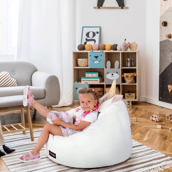 KONDELA Fotoliu tip sac unicorn, alb, INOROG