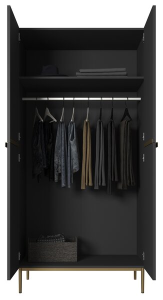 Dulap Nicole dormitor 100 cm - negru mat / picioare aurii
