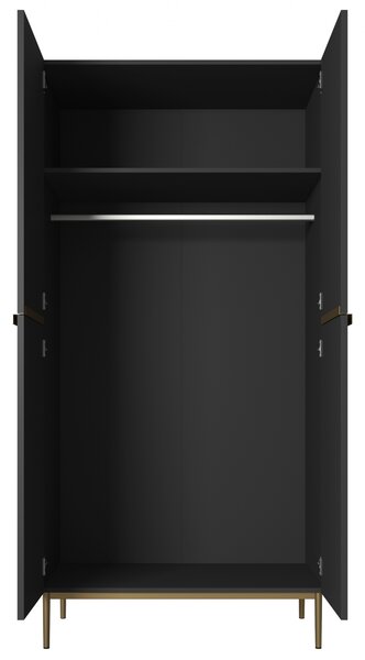 Dulap Nicole dormitor 100 cm - negru mat / picioare aurii