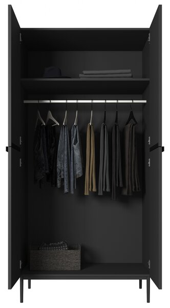 Dulap Nicole 100 cm dormitor - negru mat / picioare negre